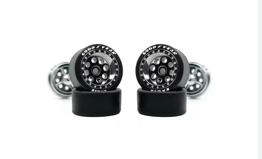 Chrome lip, black center Revolver wheel set with white letter tires