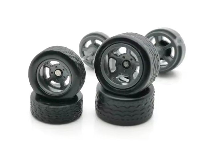 Gun Metal staggered 5 spoke/"slots" wheel/tire set