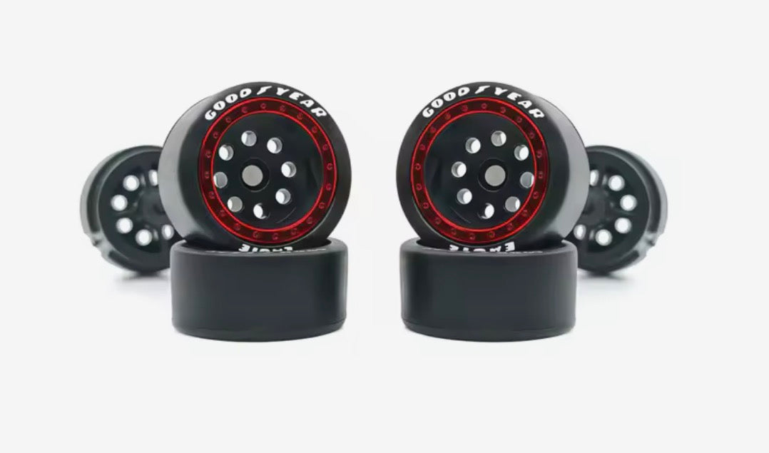 Red lip, Black center Revolver wheel set with white letter tires
