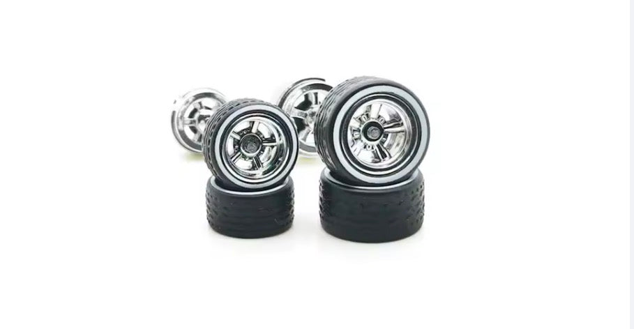 Chrome staggered 5 spoke wheel/tire set with White Wall tires