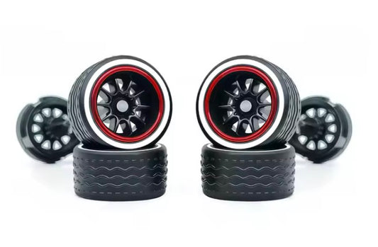Red Chrome lip Black spoked wheel set with white wall tires