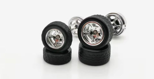 Chrome 5 Spoke/Slots staggered wheel set with black wall tires