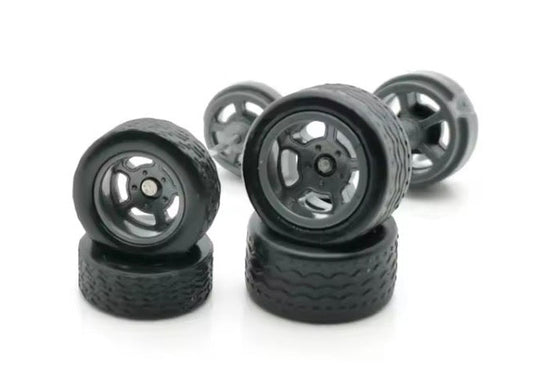 Gun Metal staggered 5 spoke/"slots" wheel/tire set