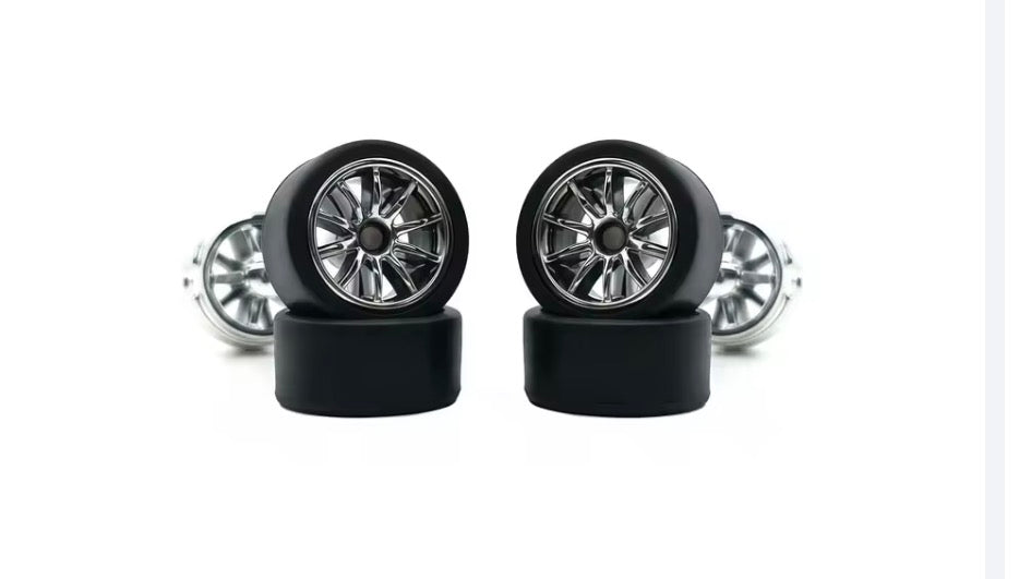 Chrome spoked wheel set with Blackwall tires