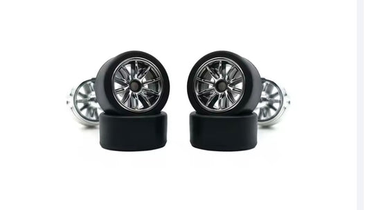 Chrome spoked wheel set with Blackwall tires