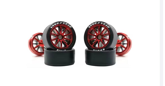 Red Chrome spoked wheel set with white letter tires