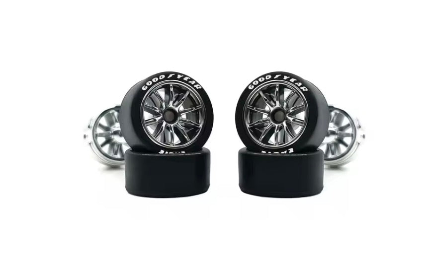 Chrome spoked wheel set with white letter tires