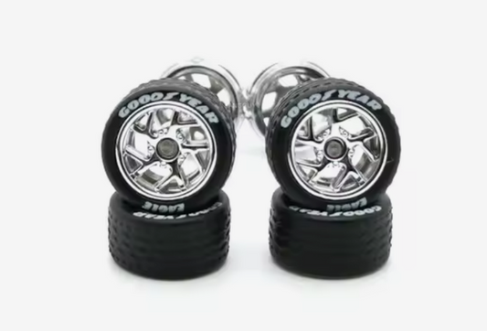 Chrome twisted 5 star spoke wheel set with white letter tires